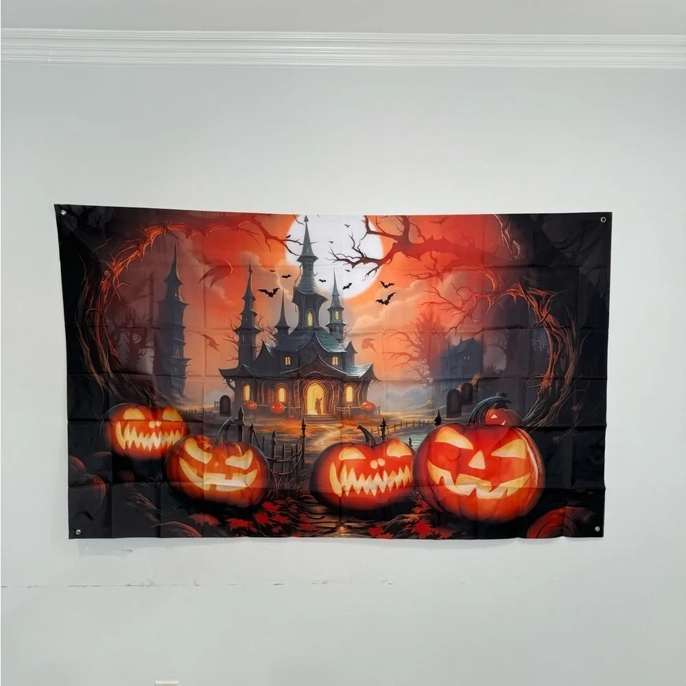 Spooky Halloween Castle Wall Art with Pumpkins